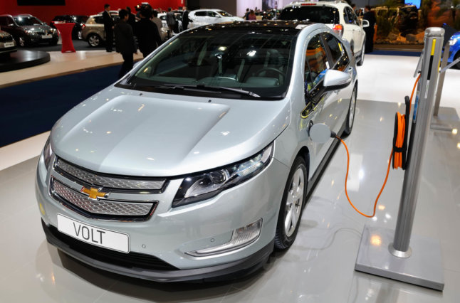 Chevy Volt in showroom.