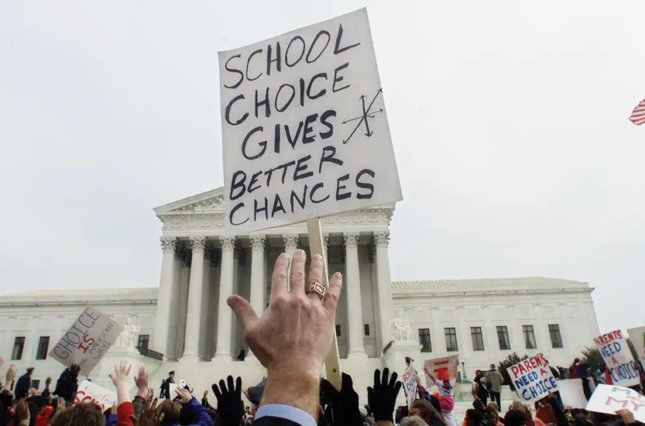 School voucher rally outside the Supreme Court in 2002