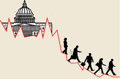 Graphic image of downward trend line coming from U.S. capitol building