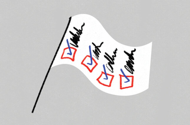 Graphic image of a flag with a checklist of election protections