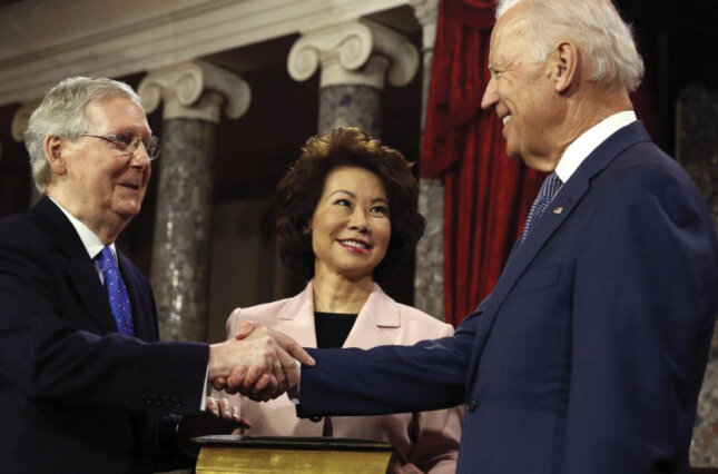 Republican Senate Majority Leader Mitch McConnell and Biden in Washington, D.C., January 2015