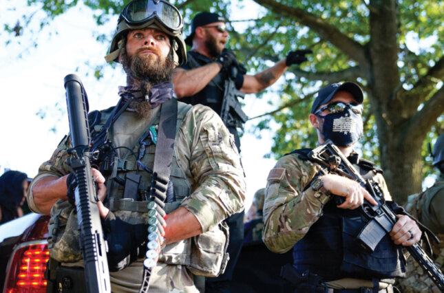 Members of a paramilitary group at a demonstration in Louisville, KY.