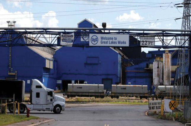 An entrance to the U.S. Steel Great Lakes Works plant is seen in Ecorse, Michigan, U.S.,