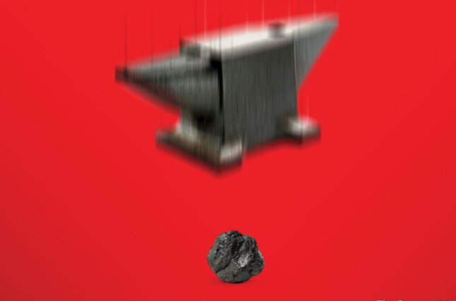 Graphic image of an anvil falling on a lump of coal