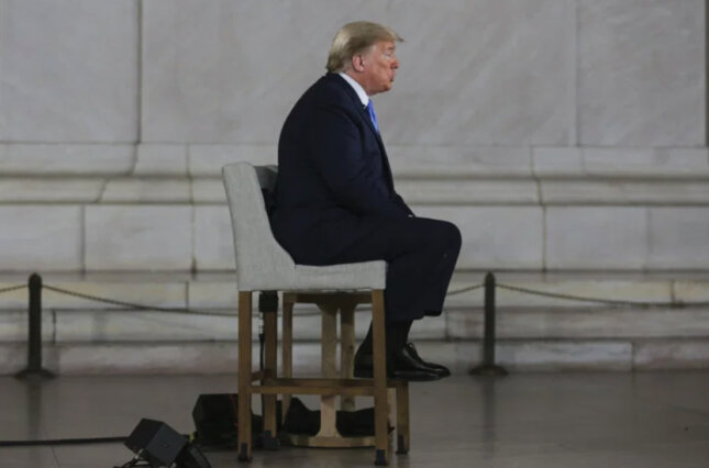 U.S. President Donald Trump speaks during a Fox News town hall at the Lincoln Memorial in Washington, D.C., on May 3, 2020