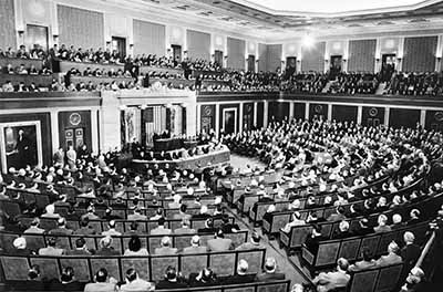 Black and white photo of congress in joint session