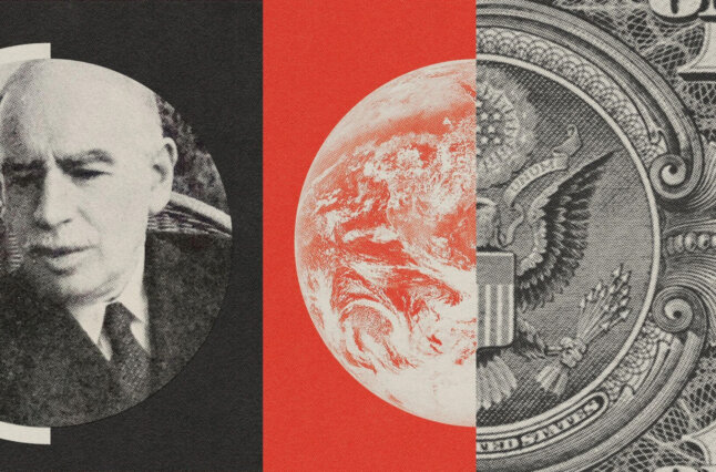 Illustration of man, earth and dollar