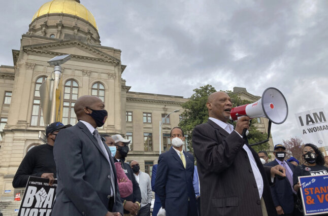 Man speaks to protesters