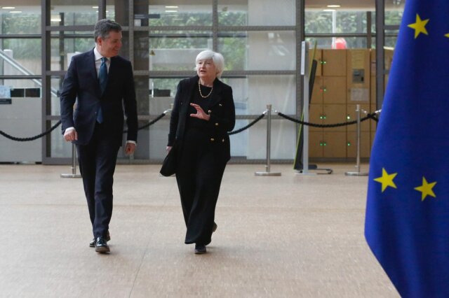 U.S. Treasury Secretary Janet Yellen meets with Paschal Donohoe, Ireland's finance minister, ahead of a gathering with the European Union minsters on July 12