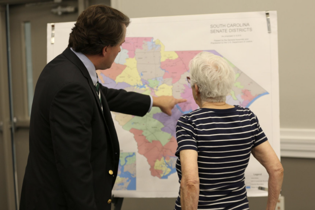 A map showed South Carolina Senate districts during a public meeting midyear as states, counties and cities prepared to redraw the lines of their legislative districts