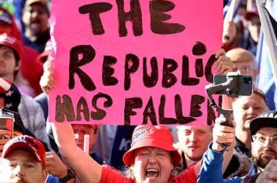 Donald Trump supporters protesting outside an election office