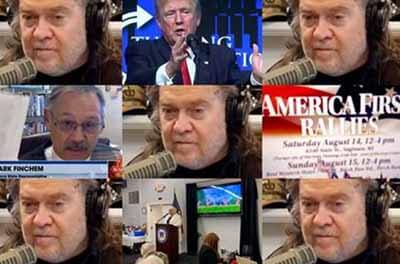 Photo montage from Steve Bannon's podcast calling for Republican activists to become voting inspectors