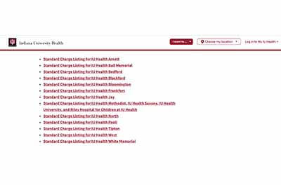 Online published rates from Indiana University Health