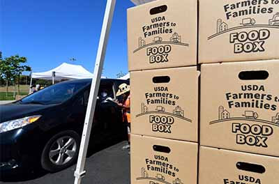 Military families at a drive through food bank