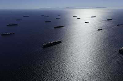 Ships waiting to access the Port of Los Angeles