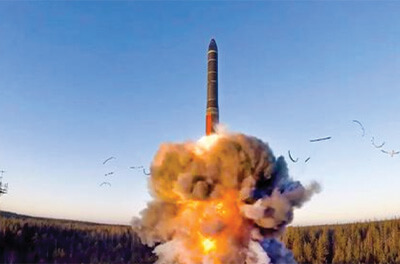 Graphic image of an intercontinental ballistic missile was launched as part of Russia’s test of its strategic forces in 2020