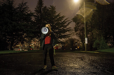 Graphic image of high school sophmore Adah Crandall during a Youth Vs. Oregon Department of Transportation rally in Portland, Oregon.