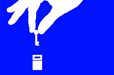 Graphic image of a hand dropping a key into a ballot box