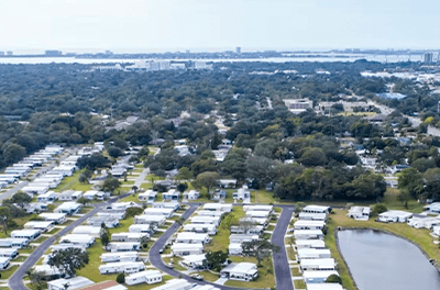 Aerial view of Saralake Estates Mobile Home Park in Sarasota, Florida.