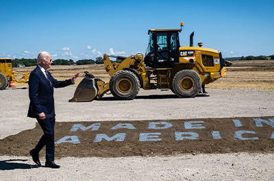 President Biden visiting a CAT equipment factory