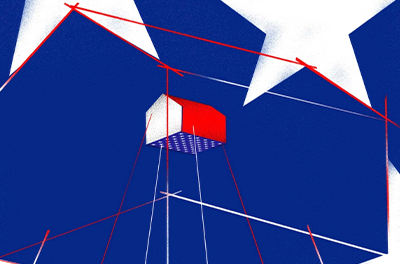 Graphic of a red, white, and blue house