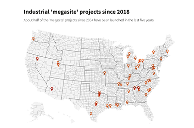 U.S. map showing megasite locations.