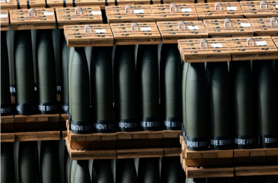 Stacks of ammunition are piled on top of one another.