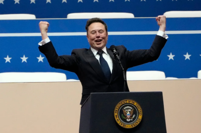 Tesla CEO and X owner Elon Must addresses a stadium audience in Washington, D.C., on the Inauguration Day of Donald Trump's second presidential term.